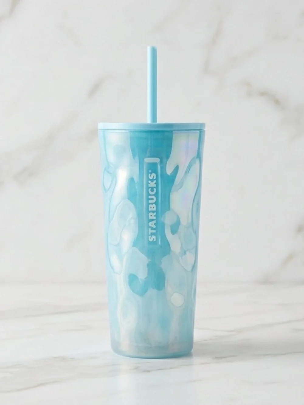 Starbucks 2024 Icy Blue Mottled Luster Glass Tumbler 18oz - Spring Collection